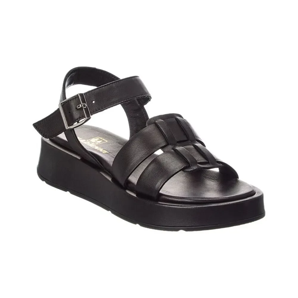 La Canadienne Acorn Leather Platform Sandal, Black
